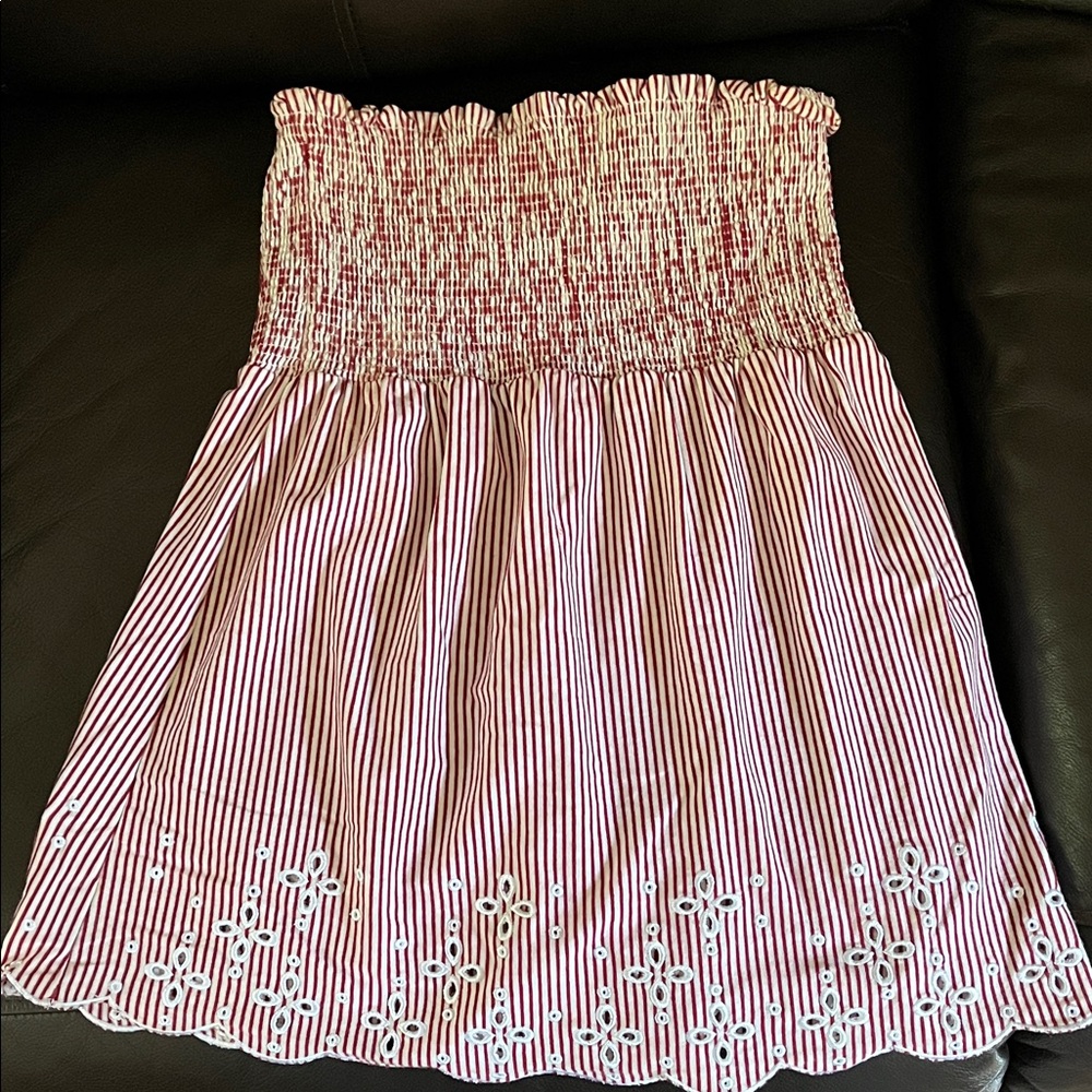 LOFT Red and White Striped A-Line Top